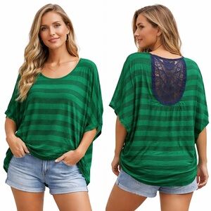 EYELASH COUTURE Open Back Crochet Batwing flowy boxy top small